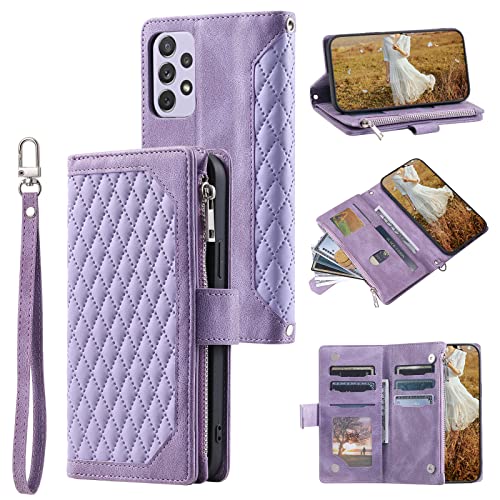 HOUSIM Handyhülle für Samsung Galaxy A23 4G 5G/M23/M13 4G Hülle mit Kartenfach Reißverschluss Klapphülle Schutzhülle Klappbar Leder Tasche Wallet Flip Case Cover Handytasche - Violett von HOUSIM