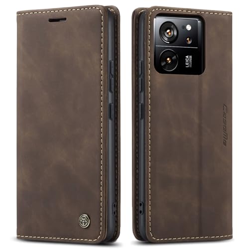 HOUSIM Handyhülle für Xiaomi 13T PU Leder Klappbar Handytasche Schutzhülle Klapphülle mit Kartenfach Handy Tasche Vintage Cover Flip Case Standfunktion - Kaffee von HOUSIM