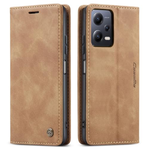 HOUSIM Handyhülle für Xiaomi Redmi Note 12 5G PU Leder Klappbar Handytasche Schutzhülle Klapphülle mit Kartenfach Handy Tasche Vintage Cover Flip Case Standfunktion - Braun von HOUSIM