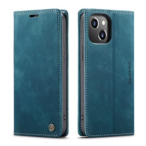 HOUSIM Handyhülle für iPhone 15 Plus PU Leder Klappbar Handytasche Schutzhülle Klapphülle mit Kartenfach Handy Tasche Vintage Cover Flip Case Standfunktion - Blau von HOUSIM