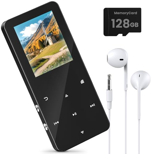 128GB MP3 Player Bluetooth - MP3-MP4-Spieler mit Lautsprecher & Kopfhörer,Musikplayer mit TF Kartenslot, Hörbuch Gerät/Digital Audio Players,1.8" Farbbildschirm,FM-Radio,Video,E-Book,mit Sportarmband von HOVIN