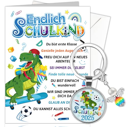 HOWAF Dino Glückwunschkarte Einschulung Karte mit Umschlag, Karte Schulanfang Schulkind 2025 Schutzengel Schlüsselanhänger Glücksbringer Schulanfang Geschenk zur Einschulung Junge HOWAF Dino Glückwunschkarte Einschulung Karte mit Umschlag, Karte Schulanfang Schulkind 2025 Schutzengel Schlüsselanhänger Glücksbringer Schulanfang Geschenk zur Einschulung Junge von HOWAF