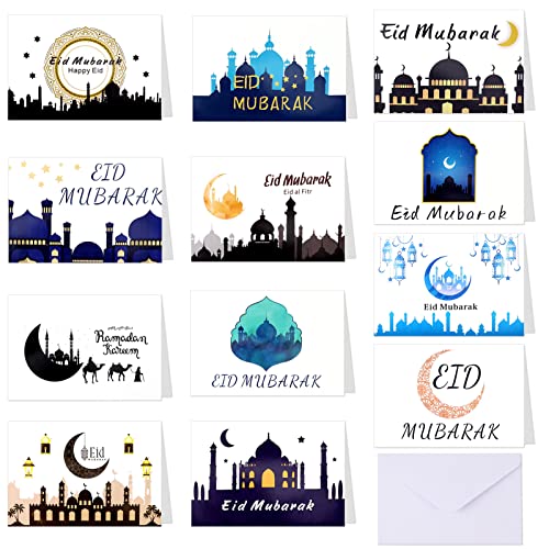 HOWAF Eid Mubarak Karten, 24 Stück Eid Mubarak Grußkarten mit Umschlägen, Ramadan Mubarak Karten für Kinder Familie Eid Mubarak Geschenke Islamische Muslimische Bajram Mubarek Ramadan Geschenke von HOWAF