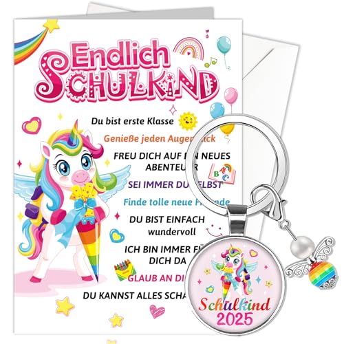 HOWAF Einhorn Glückwunschkarte Einschulung Karte mit Umschlag, Karte Schulanfang Schulkind 2025 Schutzengel Schlüsselanhänger Glücksbringer Schulanfang Geschenk zur Einschulung Mädchen HOWAF Einhorn Glückwunschkarte Einschulung Karte mit Umschlag, Karte Schulanfang Schulkind 2025 Schutzengel Schlüsselanhänger Glücksbringer Schulanfang Geschenk zur Einschulung Mädchen von HOWAF