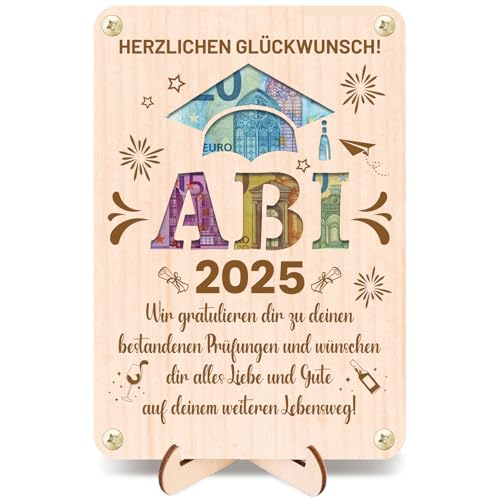 HOWAF Geldgeschenk Abitur 2025 aus Holz - Abitur Geschenke Verpackung Geldgeschenk ABI 2025 Deko, Karte Abitur 2025 Glückwunschkarte Abitur 2025 für Abitur 2025 Geschenke ABI 2025 Abschluss Geschenk von HOWAF