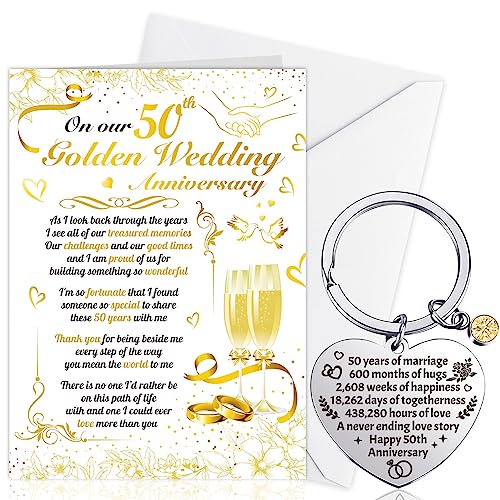 HOWAF Geschenk zum 50. Hochzeitstag, Karte zum Goldenen Hochzeitstag, Karte mit Schlüsselanhänger, Goldene Hochzeit, 50 Jahre, Geschenk für Ehefrau, Ehemann HOWAF Geschenk zum 50. Hochzeitstag, Karte zum Goldenen Hochzeitstag, Karte mit Schlüsselanhänger, Goldene Hochzeit, 50 Jahre, Geschenk für Ehefrau, Ehemann von HOWAF