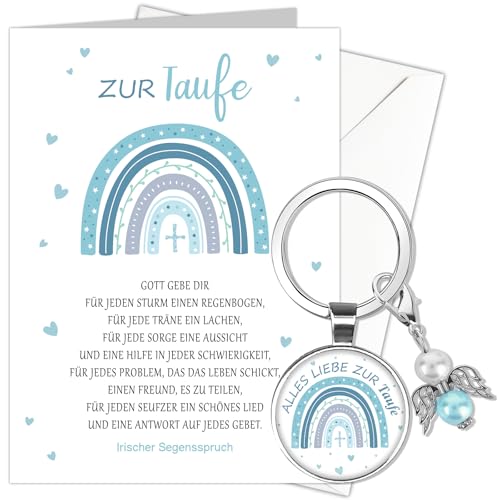 HOWAF Karte Taufe Junge mit Umschlag, Glückwunschkarten Taufkarte mit Schlüsselanhänger Schutzengel Taufe Geschenk, Taufgeschenke für Junge HOWAF Karte Taufe Junge mit Umschlag, Glückwunschkarten Taufkarte mit Schlüsselanhänger Schutzengel Taufe Geschenk, Taufgeschenke für Junge von HOWAF