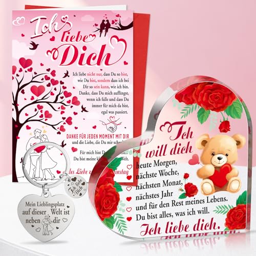 HOWAF Valentinstag Geschenk für Sie Ihn, Valentinstag Herzförmiges Acryl Heimat Dekoration Valentinstag Karte Ich Liebe Dich Schlüsselanhänger Valentinstag Geschenke Geburtstag Jahrestag Geschenk von HOWAF