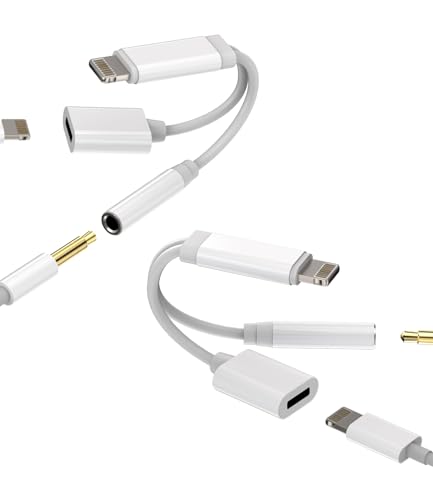 Adapter Klinke Lightning A 3,5 mm (2 Pack) für IPhone14 Kopfhörer Ladegerät AUX Audio Kabel Zubehör Kabel Adapter Kopfhörer SDopiator Aufladen Headphone 2in1 Für Apple MFI Certified iPad FXMZ-3.5 von HOYULLI