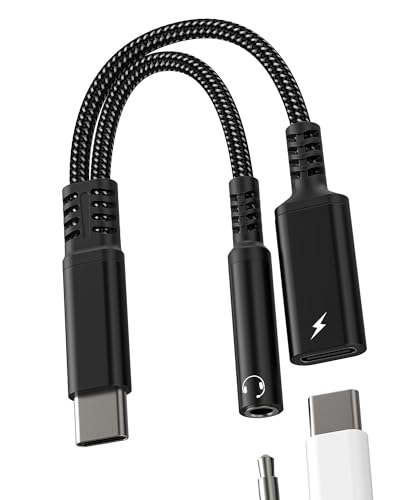 Adapter USB C Klinke (2 in 1) für iPhone 16 15 Pro Max auf 3,5 mm Kopfhörer Stecker Typ C Ladegerät Kabel Anschluss für Apple Kopfhörer Auto AUX DAC Audio kompatibel mit Samsung S24 für iPad Splitter von HOYULLI