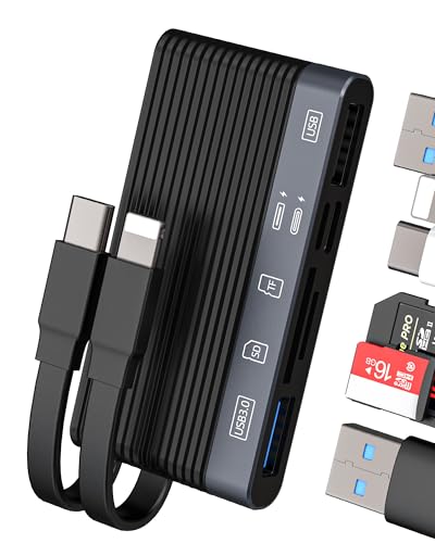 Adapter USB C Lightning auf USB Kartenleser SD Micro SD Ladegerät (6 in 1) für iPhone 16 15 für iPad für Apple kompatibel mit Samsung OTG Card Reader Speicher TF Compact Flash Kameras Gerät von HOYULLI