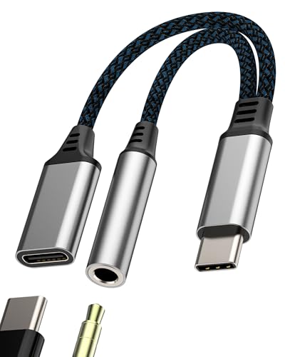 Adapter USB C auf Klinkenstecker Kopfhörer 3,5 mm N (2-in-1) für iPhone 16 15 Pro Max Typ C Ladekabel kompatibel mit Samsung S25 S24 für iPad für Apple Headphone Audio Auxiliary Anschluss Android von HOYULLI