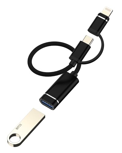 Lightning USB C Stecker auf USB Female Adapter (2in1)OTG 3.0 Kabel für iPhone 16 15 14 Pro Max für iPad Anschluss für Apple Digitalkamera Kartenleser Stick Kompatibel für Samsung S25 Type C Adaptateur von HOYULLI