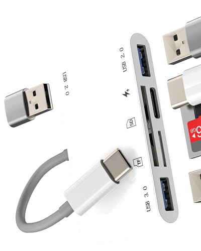 SD-Kartenleser USB C (6-in-1) USB-OTG-Adapter für iPhone 16 15 Pro Max Micro SD Card Reader für iPad MacBook Typ C Ladegerät kompatibel mit Samsung S25 für Apple TF Digitalkamera Android von HOYULLI