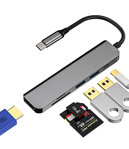 USB C Hub Adapter (6in1) HDMI TF SD Kartenleser Typ C Ladeanschluss Dual USB Dockingstation Thunderbolt Splitter Monitor Maus Dongle für Apple iPhone15 Pro Max für iPad Macbook Multiport Zubehör von HOYULLI