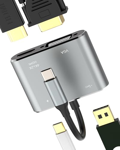 USB C auf HDMI VGA USB Type-C 4in1 Hub für Apple iPhone15 Pro Max für iPad Macbook Dockingstation Dual Monitor Adapter für TV Display Port Ladegerät Kabel Splitter Laptop Extender Kompatibel für von HOYULLI