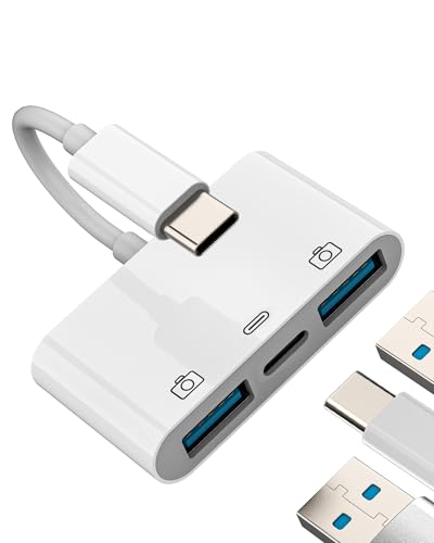 USB-C auf USB A Adapter 3 in 1 Typ C Ladekabel OTG Kabel Zubehör für Apple iPhone15 Pro Max Plus für iPad Pro Air Mini Macbook kompatibel für Samsung Thunderbolt Ladegerät Konverter Maus Port Dongle von HOYULLI