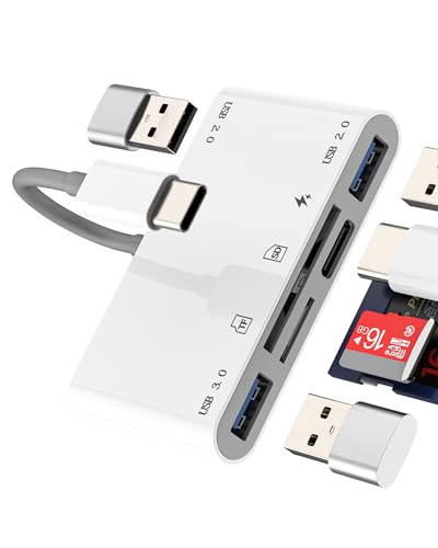 USB C auf USB Adapter(6 in 1)type-c OTG 3.0 SD Micro SD Kartenleser für iPhone 16 Pro Max für Apple für iPad Kompatibel für Samsung MacBook Android Tipo C Ladegerät TF Card Reader Digitalkamera Memory von HOYULLI