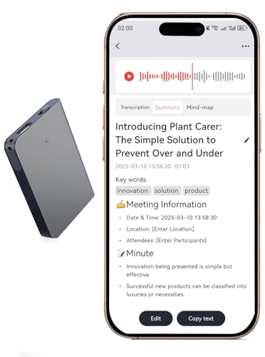 AI-Diktiergerät, Sprachaufzeichnung, App-Steuerung, KI-Notetaker, KI-Transkribieren und Zusammenfassen, unterstützt 144 Sprachen, 64 GB Speicher, Audiorecorder für Vorträge, Meetings von HOvicative