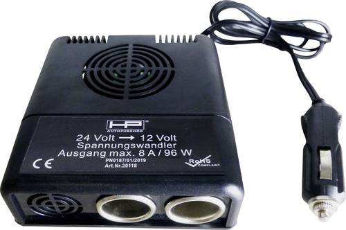 HP Autozubehör 20118 24V > 12V Spannungswandler 96W 1 St. (L x B x H) 11.5mm x 11cm x 4.5cm Ausgang von HP AUTOZUBEHÖR