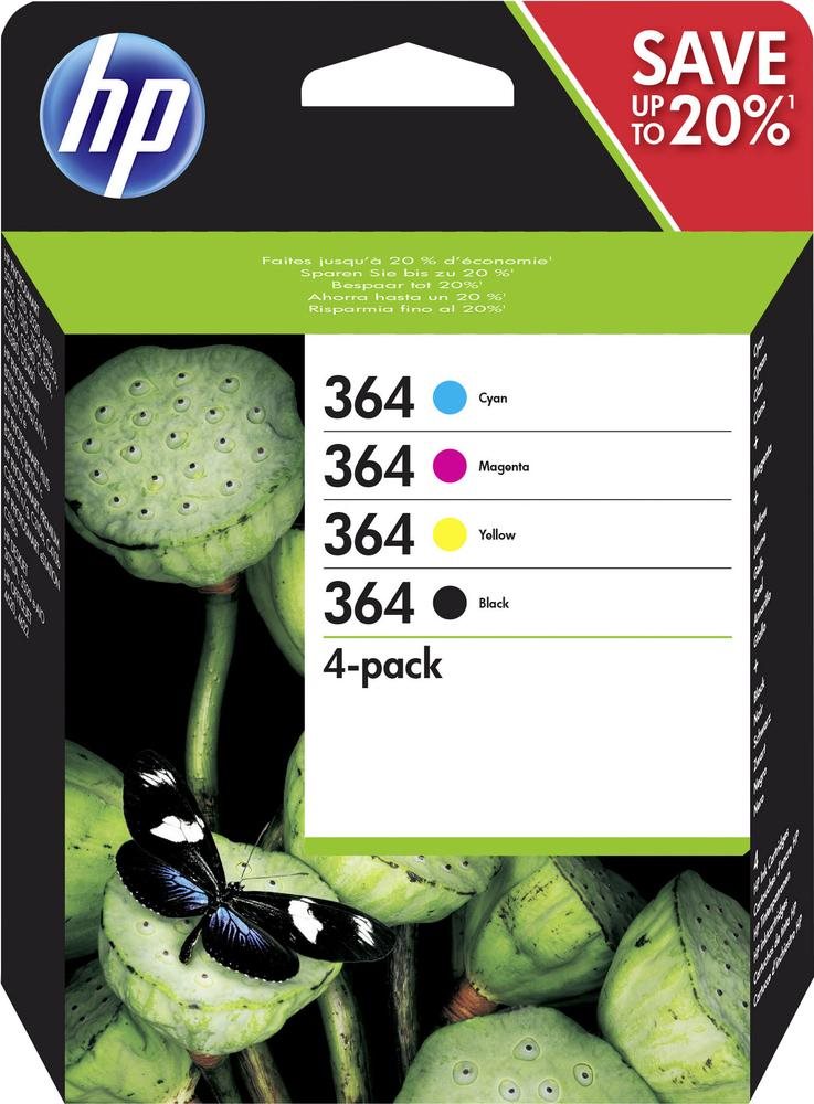 HP 364 - 4er-Pack - Schwarz, Gelb, Cyan, Magenta - Original - Tintenpatrone - für Deskjet 35XX, Photosmart 55XX B111, 6520, 65XX B211, 7510 C311, Plus B210, Wireless B110 (N9J73AE) von HP Inc