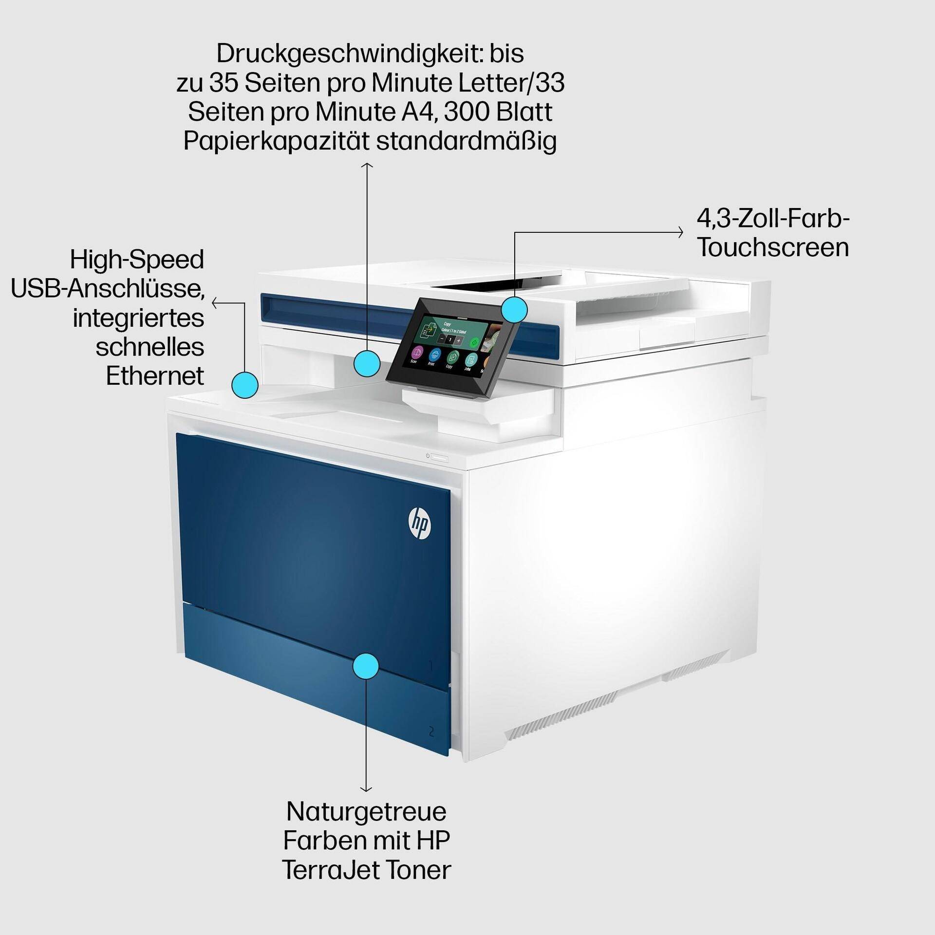 HP Color LaserJet Pro MFP 4302fdn - Multifunktionsdrucker - Farbe - Laser - Legal (216 x 356 mm) (Original) - A4/Legal (Medien) - bis zu 35 Seiten/Min. (Kopieren) - bis zu 35 Seiten/Min. (Drucken) - 300 Blatt - 33.6 Kbps - USB 2.0, Gigabit LAN - Sonderposten von HP Inc