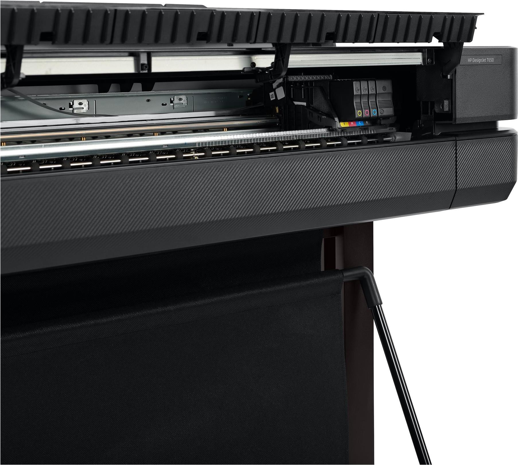 HP DesignJet T650 - 610 mm (24) Großformatdrucker - Farbe - Tintenstrahl - Rolle (61 cm) - 2400 x 1200 dpi - bis zu 0.43 Min./Seite (einfarbig)/ bis zu 0.43 Min./Seite (Farbe) - Kapazität: 1 Rolle - Gigabit LAN, USB 2.0, Wi-Fi(n) - Cutter (5HB08D#B19) von HP Inc