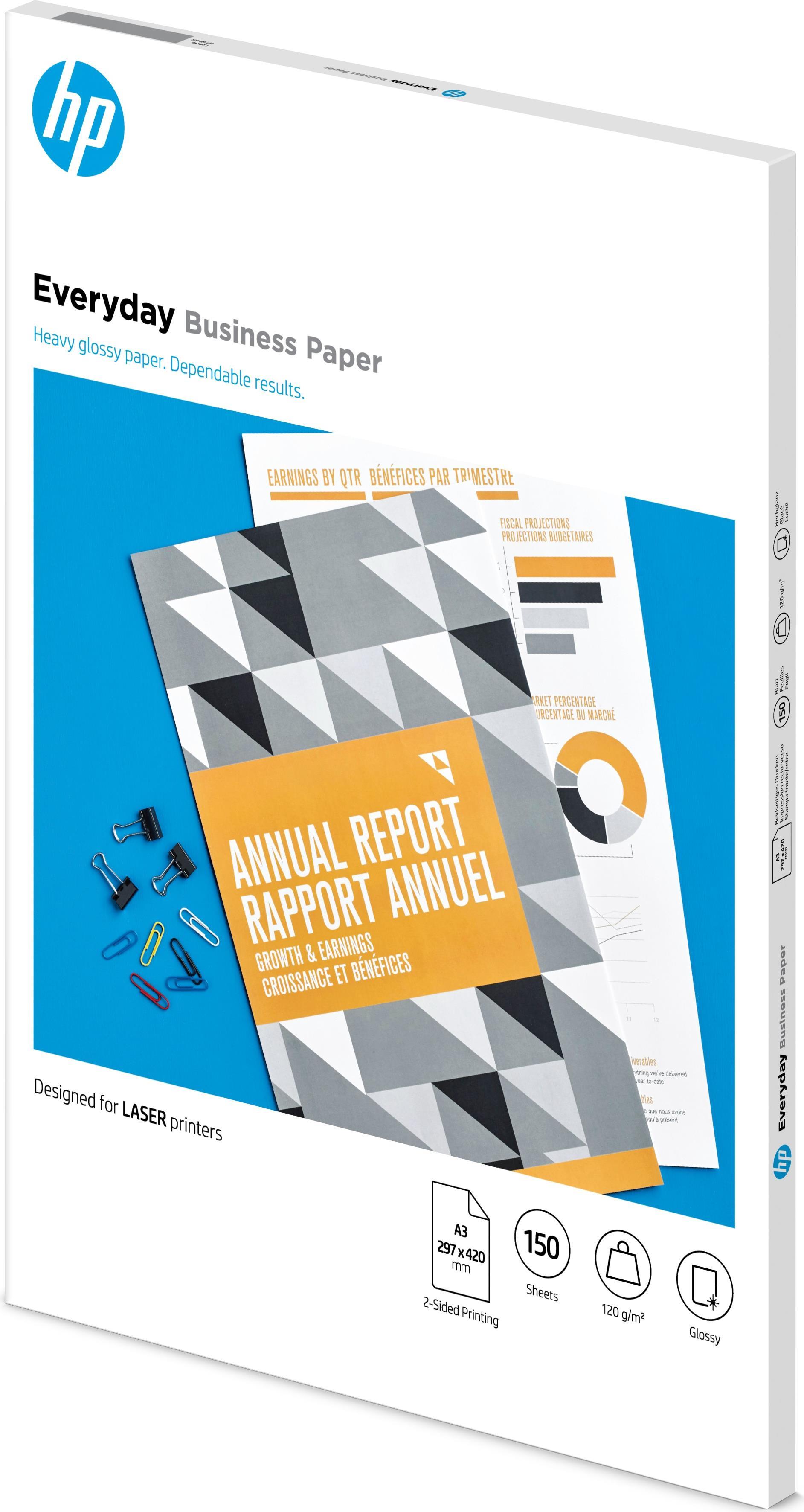 HP Everyday Laser Glossy FSC Paper 120 gsm-150 sht/A3/297 x 420 mm Druckerpapier A3 (297x420 mm) Glanz 150 Blätter Weiß (7MV81A) von HP Inc