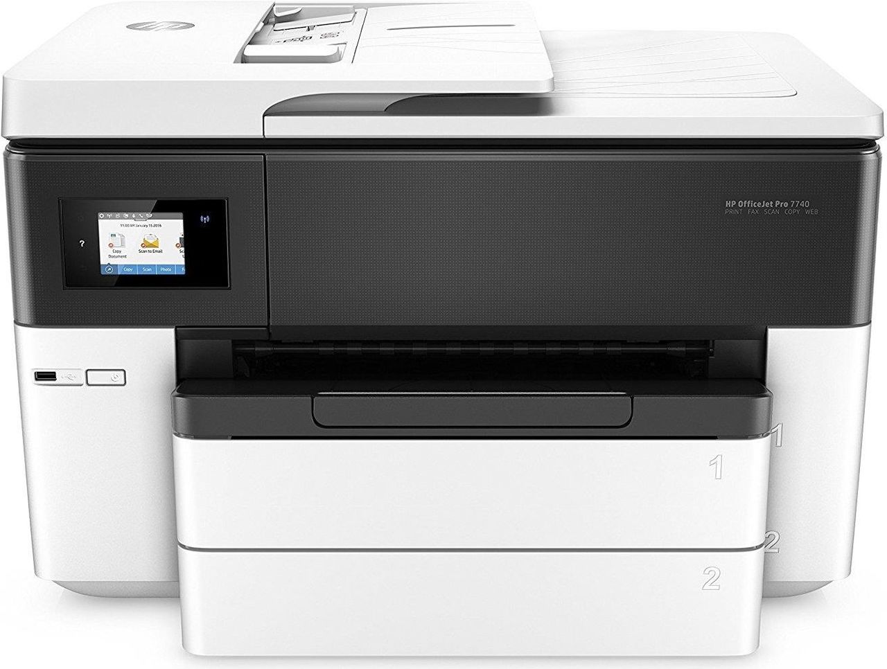 HP Inc HP Officejet Pro 7740 All-in-One - Multifunktionsdrucker - Farbe - Tintenstrahl - Legal (216 x 356 mm) (Original) - bis zu 33 Seiten/Min. (Kopieren) - bis zu 34 Seiten/Min. (Drucken) - 250 Blatt - 33.6 Kbps - USB 2.0, LAN, Wi-Fi(n), USB-Host (G5J38A#A80) von HP Inc