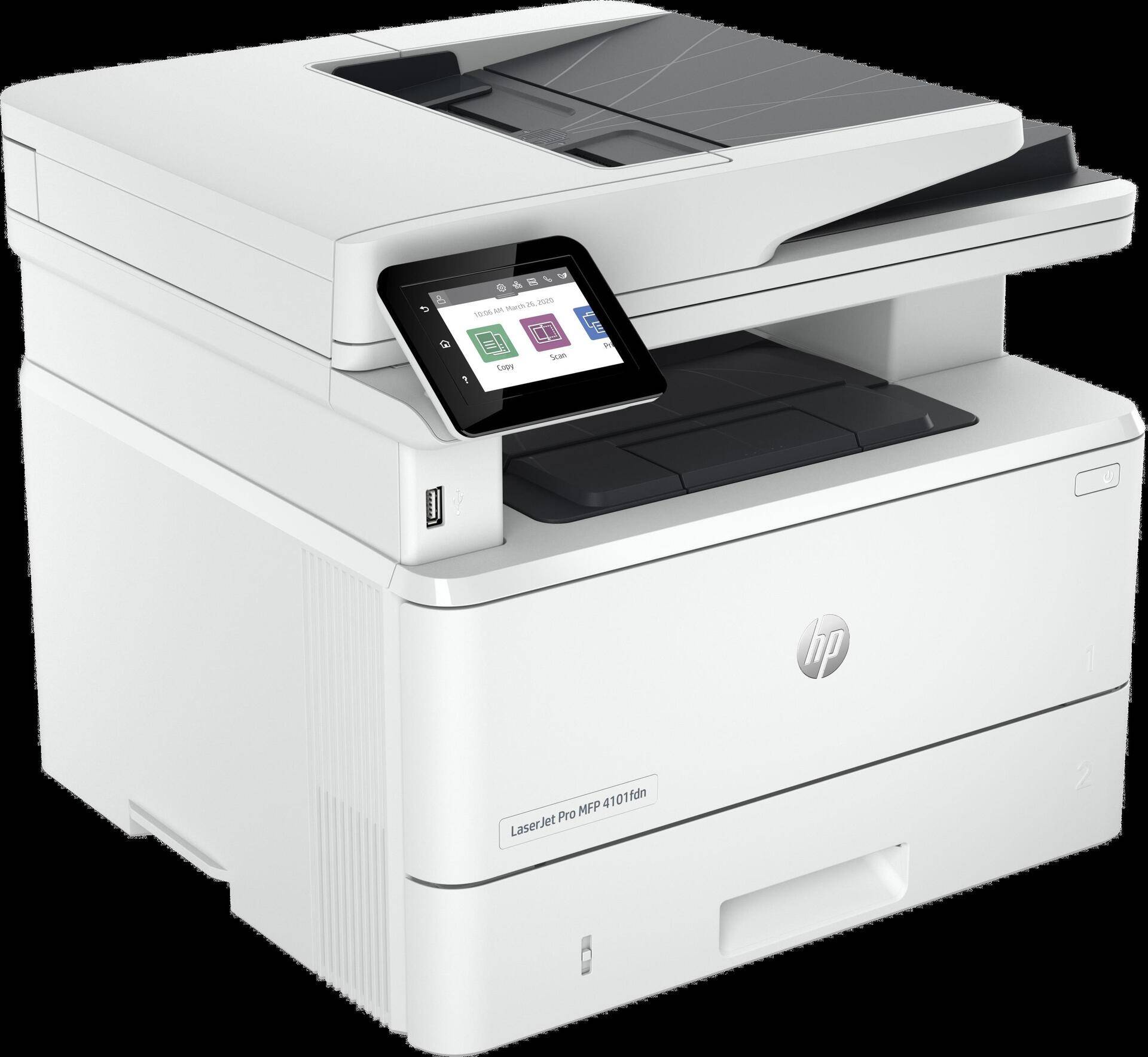 HP LaserJet Pro MFP 4102fdw Drucker - Schwarzweiß - Drucker für Kleine und mittlere Unternehmen - Drucken - Kopieren - Scannen - Faxen - Wireless, geeignet für Instant Ink, Drucken vom Smartphone oder Tablet, automatische Dokumentenzuführung, beidseitiger Druck, beidseitiges Scannen, Scannen an E-Mail, Scannen an PDF, Faxen, Anschluss für USB-Flash-Laufwerk (vorne), optionale Fächer mit hoher Kapazität, Touchscreen, JetIntelligence Tonerkartusche (2Z624F#B19) von HP Inc