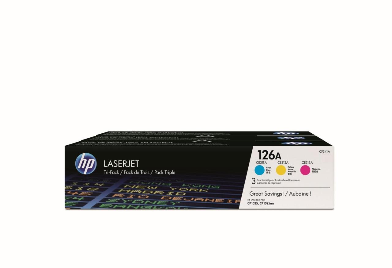 HP Original 126A Toner Tri-Pack cyan, magenta, gelb 1.000 Seiten (CF341A) von HP Inc.