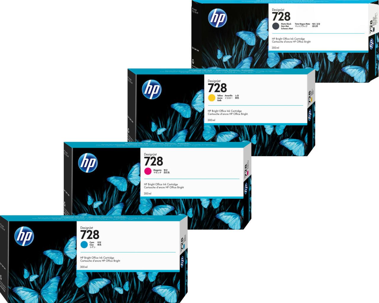 HP Original 728 Druckerpatronen - 4er Multipack (F9K17A, F9K16A, F9K15A, F9J68A) von HP Inc.