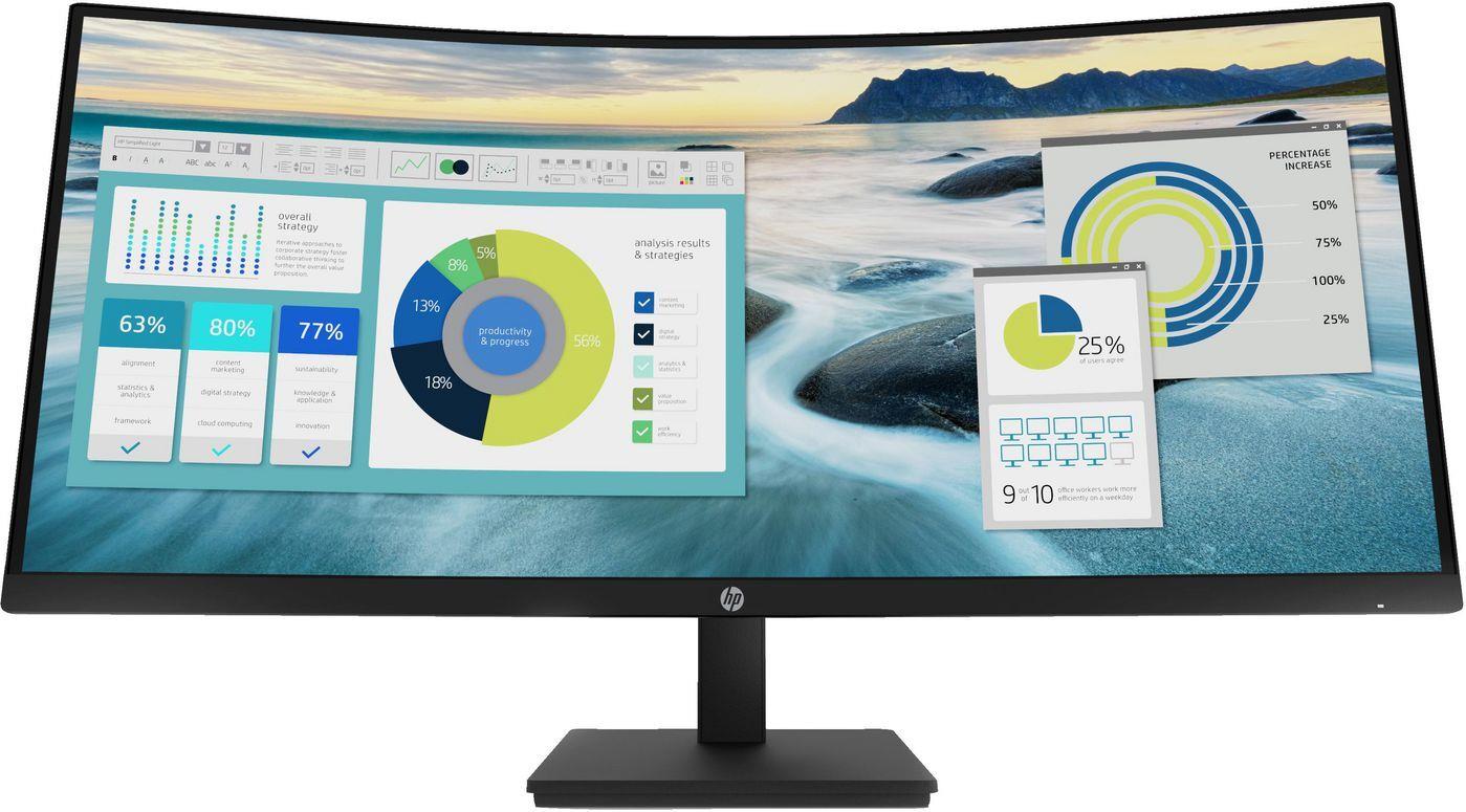 HP P34hc G4 - P-Series - LED-Monitor - gebogen - 86.36 cm (34) - 3440 x 1440 WQHD @ 60 Hz - VA - 250 cd/m² - 3500:1 - 5 ms - HDMI, DisplayPort, USB-C - Lautsprecher - Schwarz [Energieklasse G] von HP Inc