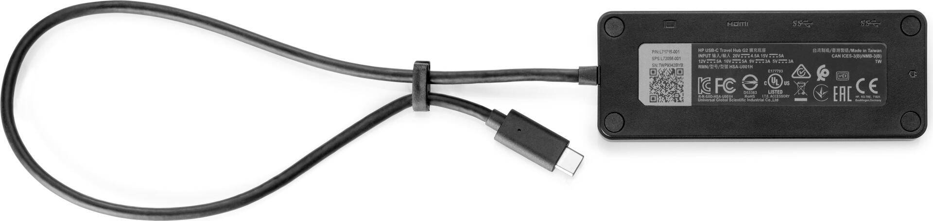 HP USB-C Travel Hub G2 - USB 3.2 Gen 1 (3.1 Gen 1) Type-C - HDMI - USB 3.2 Gen 1 (3.1 Gen 1) Type-A - VGA - 3840 x 2160 Pixel - Haus - 173 mm - 48 mm (7PJ38AA#ABB) von HP Inc
