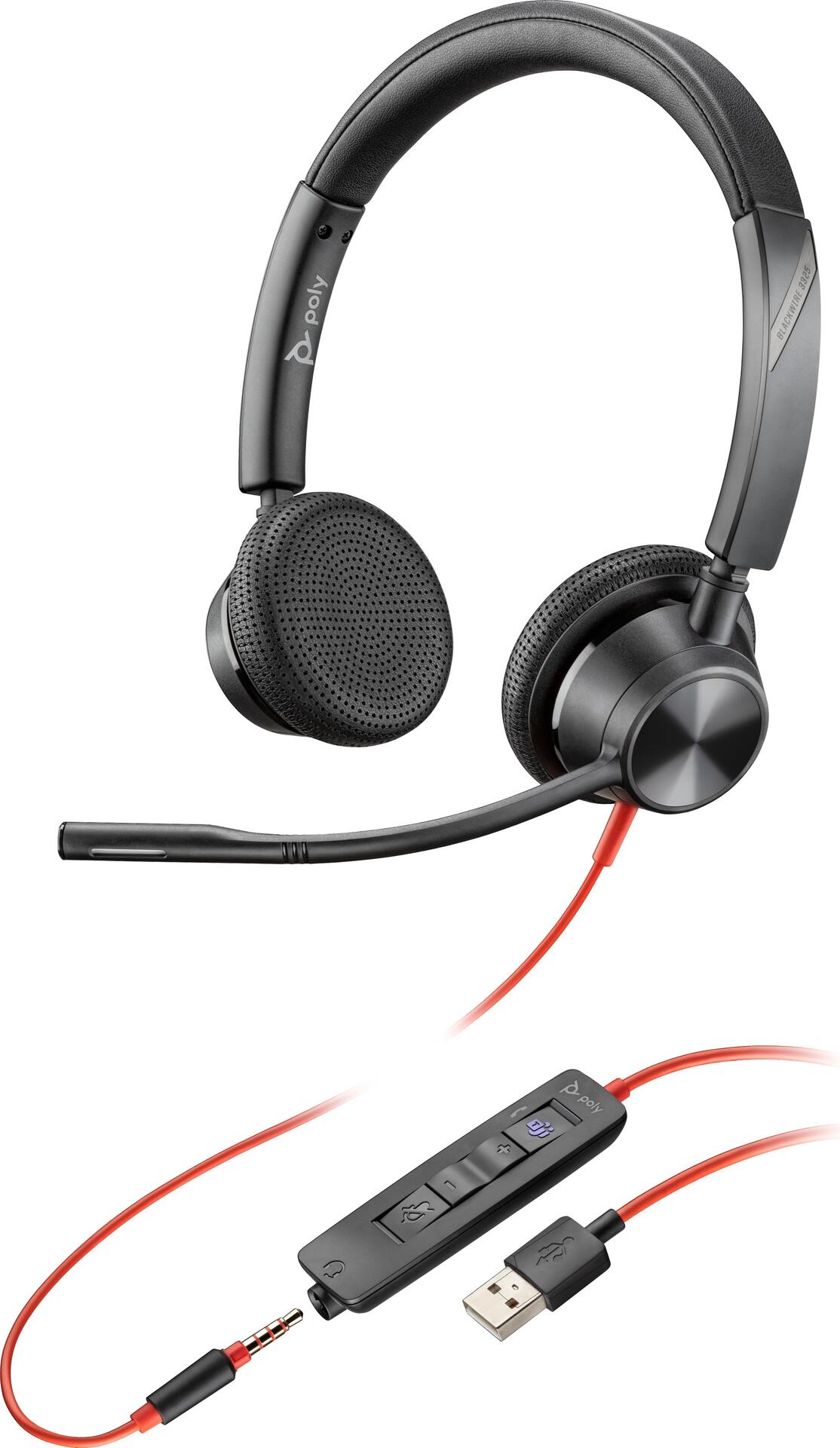 Poly Blackwire 3325 - Blackwire 3300 series - Headset - On-Ear - kabelgebunden - aktive Rauschunterdrückung - 3,5 mm Stecker, USB-A - Schwarz - Zertifiziert für Microsoft Teams (76J21AA) von HP Inc