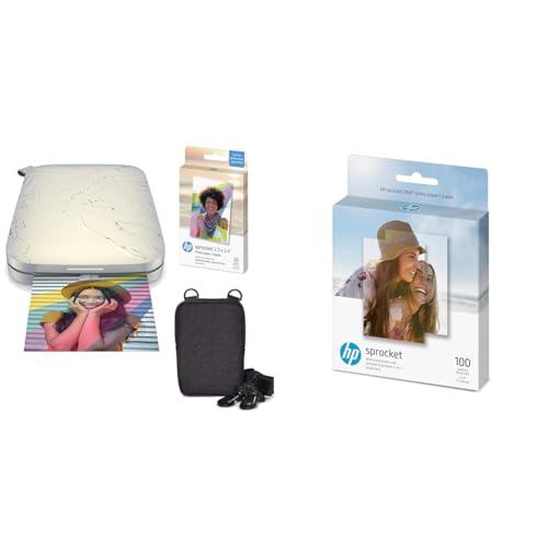 HP , Farbig, Sprocket Select Tragbarer Sofortbilddrucker mit 2,3 x 3,4 Zoll (Weiß) Zink-Papierbündel & Sprocket Premium Zink Fotopapier mit klebender Rückseite, 5 x 7,6 cm von HP