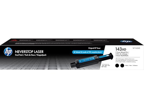 HP 143A (W1143AD) Multipack Original Neverstop Toner-Nachfüllkit (2x Schwarz) für HP Neverstop Laserdrucker, Black, Large von HP