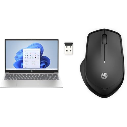 HP Laptop, 15,6" FHD Display, AMD Ryzen 5 7520U, 16 GB RAM, 512 GB SSD, AMD Radeon-Grafik, Windows 11 Home in S Mode, QWERTZ, Silber 280 Silent Wireless Maus, Schwarz von HP