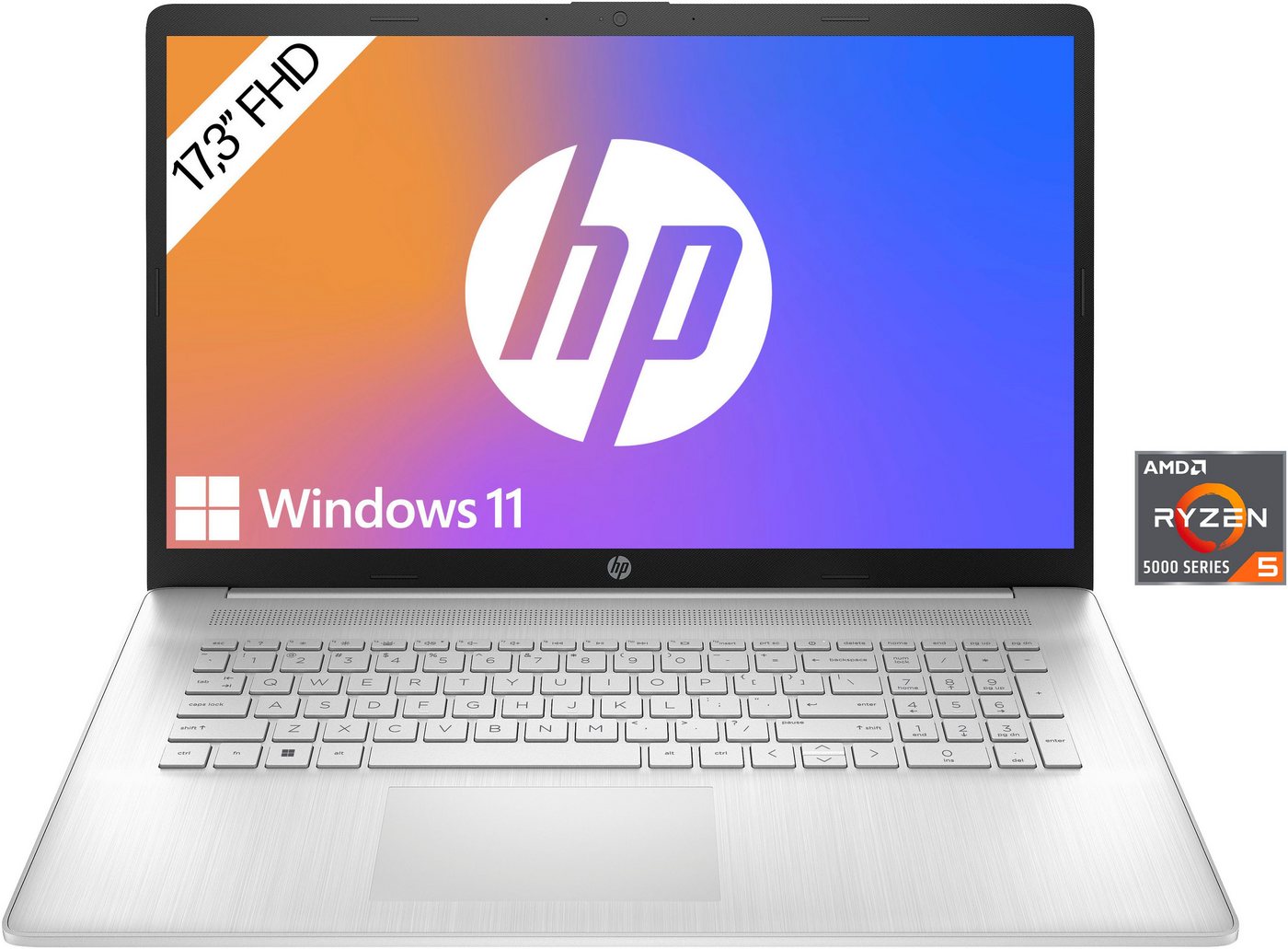 HP 17 Laptop, Full HD IPS-Display, 8 GB RAM, Windows 11 Home, Business-Notebook (43,9 cm/17,3 Zoll, AMD Ryzen 5 5500U, Radeon Graphics, 512 GB SSD, 17-cp0252ng)" von HP