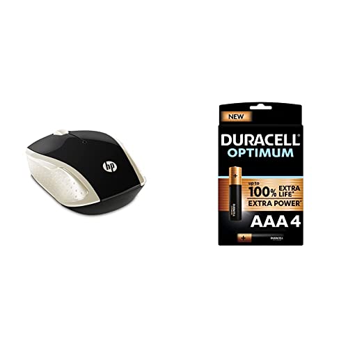 HP 200 (2HU83AA) kabellose Maus (1.000 DPI, 3 Tasten, Scrollrad, USB dongle) + Duracell NEU Optimum AAA Micro Alkaline-Batterien von HP