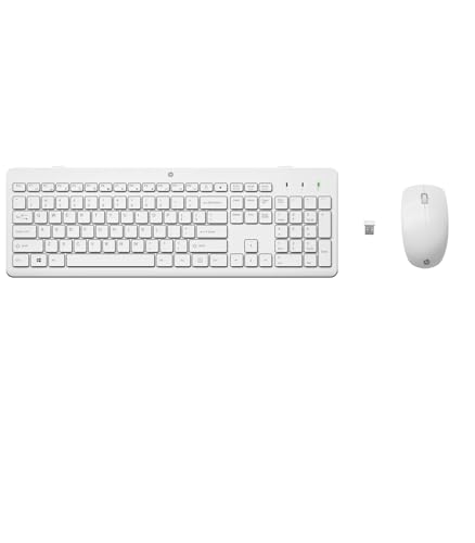 HP 230 Maus und Tastatur (kabellose Maus und Tastatur, USB Dongle, bis zu 16 Monate Akkulaufzeit, QWERTZ-Layout) weiß, kompatible mit PC, Multimedia von HP