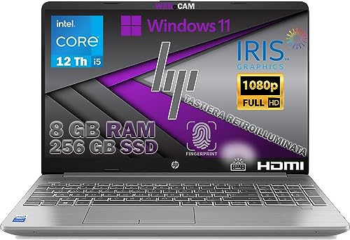 HP 250 G9, PC Laptop Laptop Notebook Notebook, Silber, i5-1235U, RAM 8 GB DDR4, SSD M2 256 GB, Display 15,6 Zoll FHD, Win 11 Pro, Hintergrundbeleuchtung, Fingerprint, WLAN-Maus gratis von HP