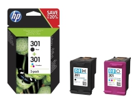 HP 301 2er-Pack Schwarz/Cyan/Magenta/Gelb Original Druckerpatronen, Standardertrag, Tinte auf Pigmentbasis, Tinte auf Farbstoffbasis, 3 ml, 3 ml, 2 Stück(e) von HP