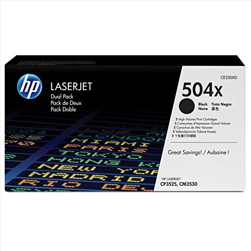 HP 504X 2er-Pack (CE250XD) Schwarz Original Toner mit hoher Reichweite für HP Color Laserjet CP3525, HP Color Laserjet CM3530 von HP