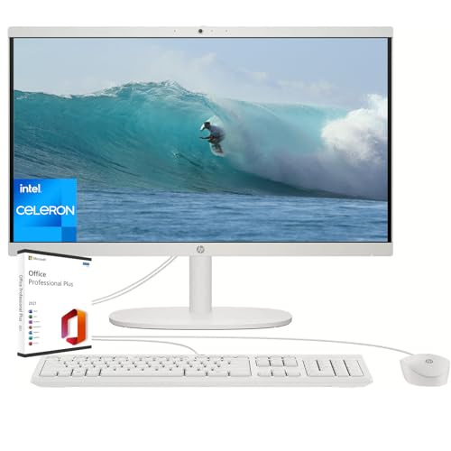 HP 54.6 cm FHD All-in-One Desktop - Windows 11 Pro & Microsoft Office Lifetime License, Intel Celeron J4025, Intel UHD Graphics, 8GB RAM, 512GB SSD, True Vision Camera, WiFi 6, Wired Keyboard&Mouse von HP