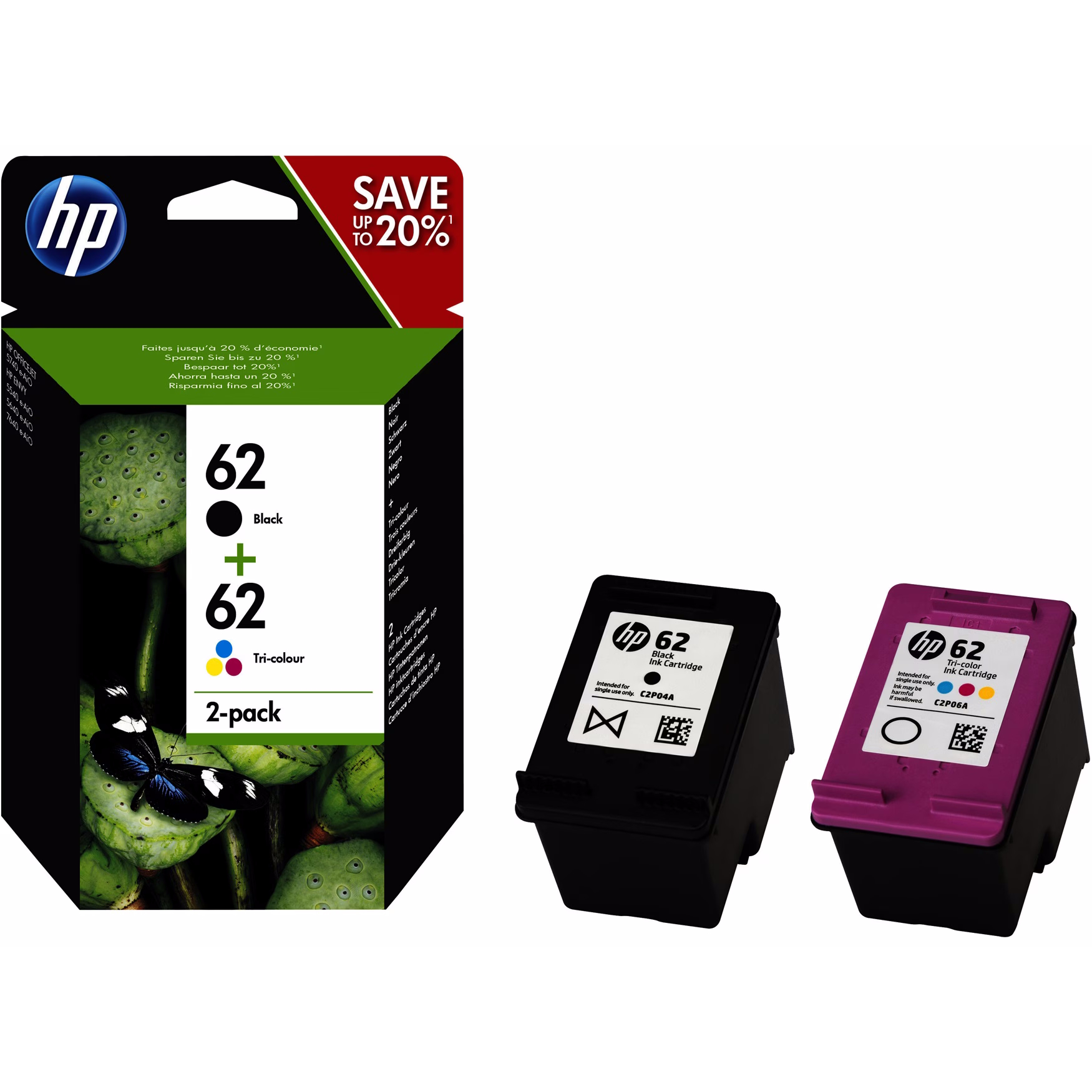 HP 62 (N9J71AE) Original Druckerpatronen 2er-Pack von HP