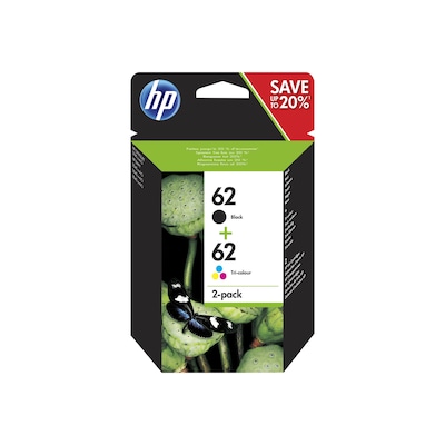 HP 62 N9J71AE Twin Pack Original Druckerpatronen 2er Pack (BK, C, M, Y) von HP