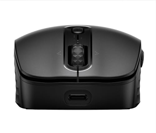 HP 690 Wiederaufladbare Wireless-Maus, Bluetooth, Qi- und USB-C-Ladefunktion, 6 programmierbare Tasten, 4-Wege-Scrollrad, ergonomisches Design, bis zu 4 Monate Akkulaufzeit, leise Klicks, Schwarz von HP