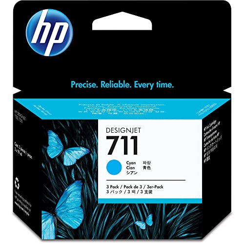 HP 711 3er-Pack Cyan 29 ml Original Druckerpatrone (CZ134A) mit originaler HP Tinte, für DesignJet T120, T125, T130, T520, T525, T530 Großformatdrucker sowie den HP 711 DesignJet Druckkopf von HP