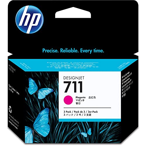 HP 711 3er-Pack Magenta 29 ml Original Druckerpatrone (CZ135A) mit originaler HP Tinte, für DesignJet T120, T125, T130, T520, T525, T530 Großformatdrucker sowie den HP 711 DesignJet Druckkopf von HP